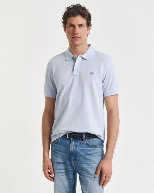Gant Regular Fit Shield Piqué Polo Shirt - Ice Blue Melange time__1749805882__202503-2210-498-model-fv-1