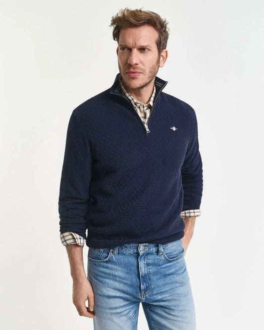 Gant Micro Textured Half-Zip Sweater - Evening Blue time__1749808522__202503-8030262-433-model-fv-1