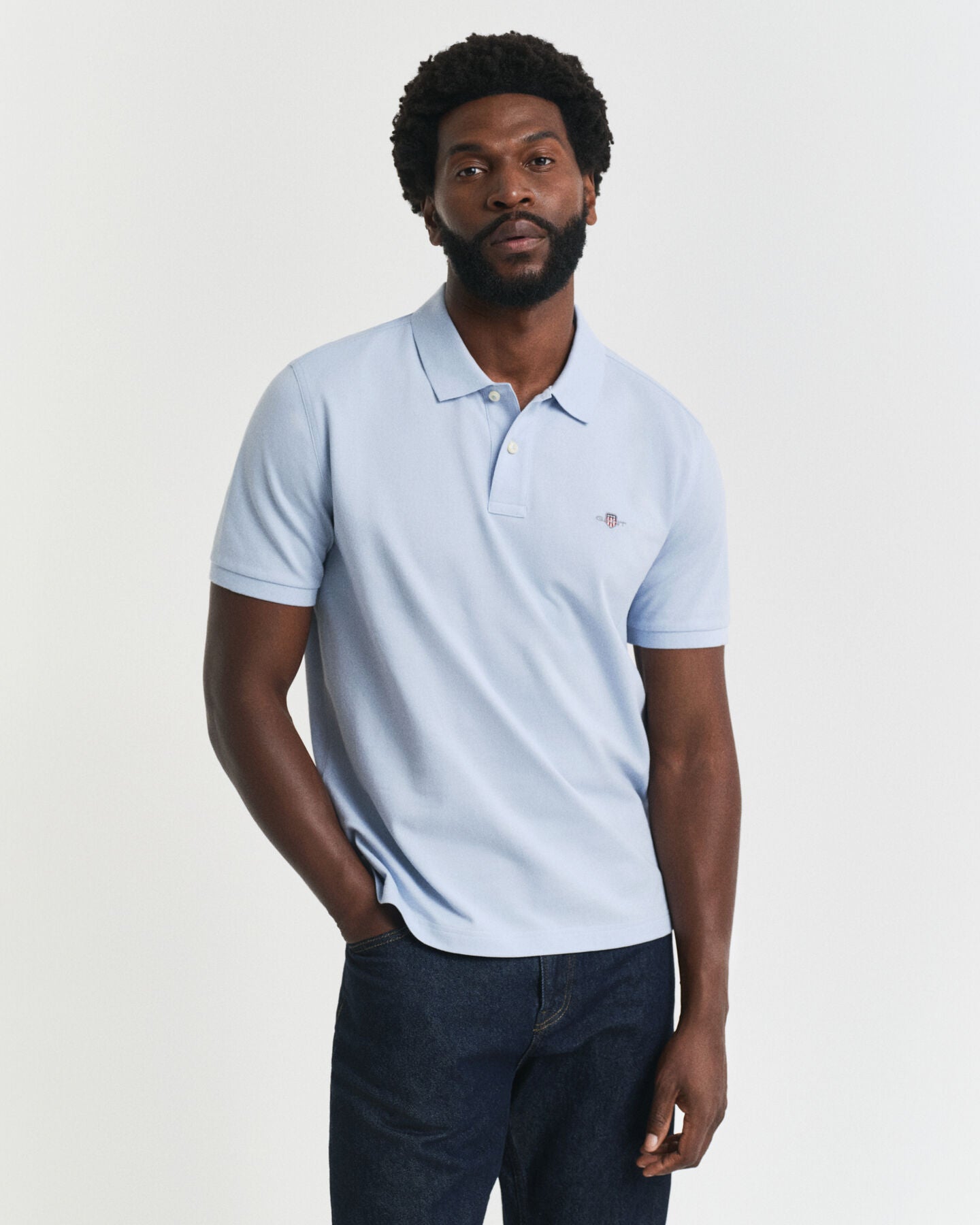 Gant Regular Fit Shield Piqué Polo Shirt - Fresh Blue time__1749811504__202503-2210-457-model-fv-1