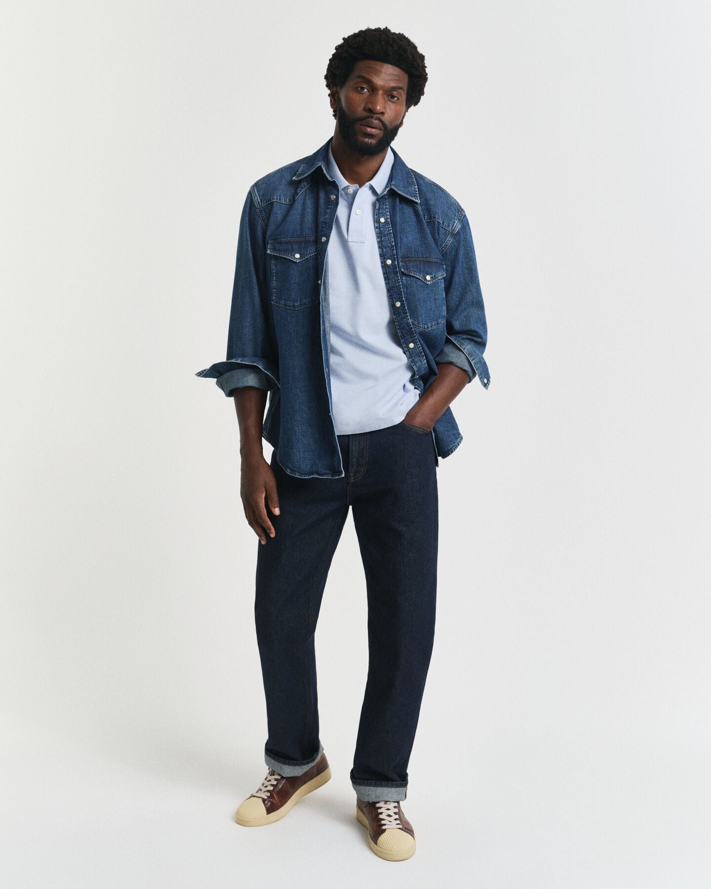 Gant Regular Fit Shield Piqué Polo Shirt - Fresh Blue time__1749811809__202503-2210-457-look-fv-1