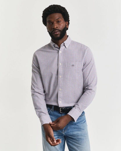 Gant Regular Fit Micro Checked Classic Poplin Shirt - Plumped Red time__1749816915__202503-3250214-604-model-fv-1