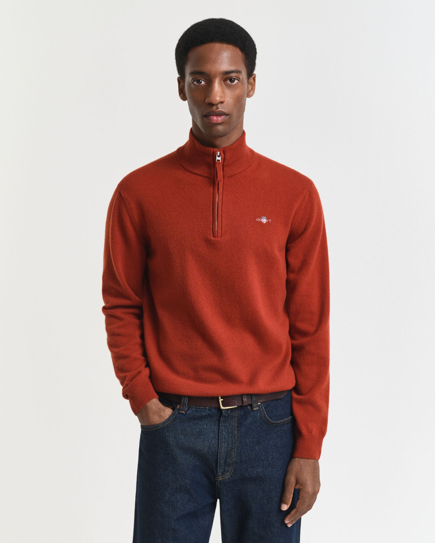Gant Superfine Lambswool Half-Zip Sweater - Modern Rust time__1751294405__202503-87213-623-model-fv-1