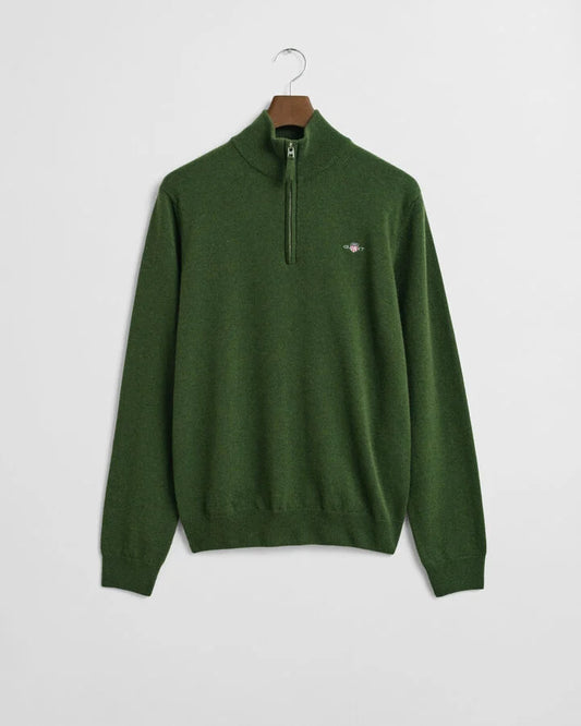 Gant Superfine Lambswool Half-Zip Sweater - Moss Green time__1754403605__202503-87213-303-flat-fv-1