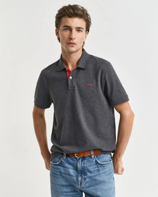 Gant Contrast Piqué Polo Shirt - Antracit Melange time__1757616906__202503-2062026-095-model-fv-1
