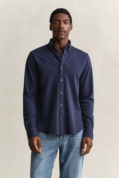 GANT Jersey Stretch Piqué Shirt - Marine time__1770815706__202602-3250271-410-model-fv-1