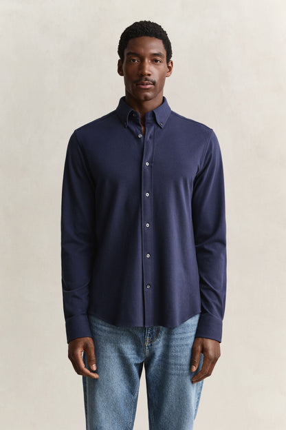 GANT Jersey Stretch Piqué Shirt - Marine time__1770815707__202602-3250271-410-model-fit-1