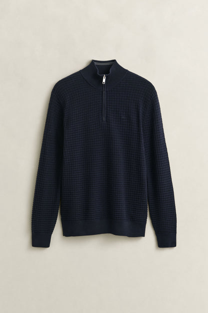 GANT Cotton Texture Half-Zip Sweater - Evening Blue time__1773328806__202602-8040256-433-flat-fv-1