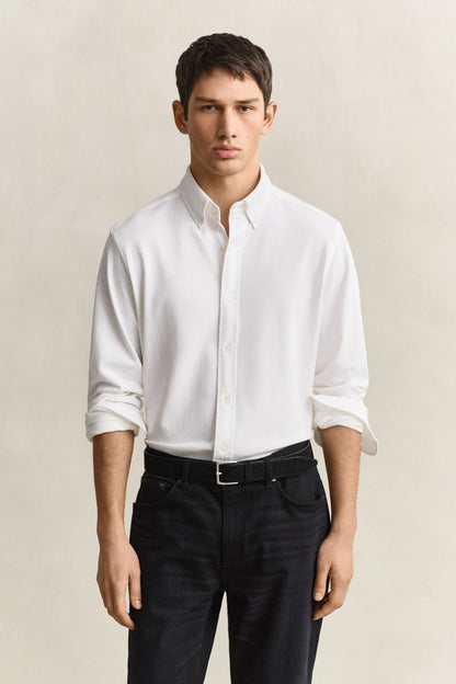 GANT Jersey Stretch Piqué Shirt - White time__1773669308__202602-3250271-110-model-fv-1
