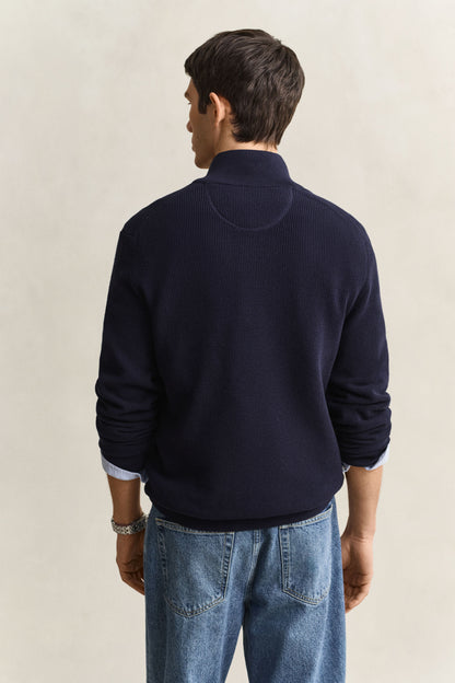 GANT Textured Cotton Half-Zip Sweater - Evening Blue time__1773670510__202602-8030292-433-model-bv-1