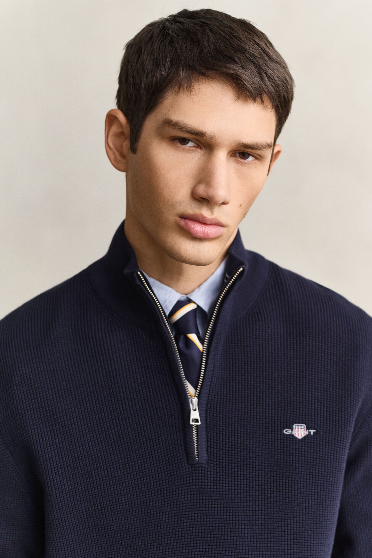GANT Textured Cotton Half-Zip Sweater - Evening Blue time__1773670511__202602-8030292-433-crmodel-fv-1