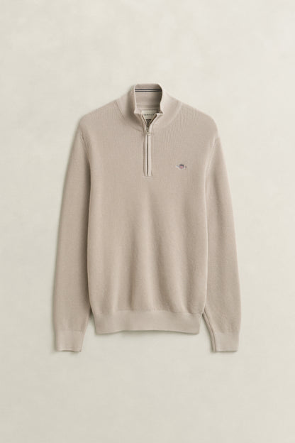 GANT Textured Cotton Half-Zip Sweater - Clay Beige time__1773940231__202602-8030292-215-flat-fv-1