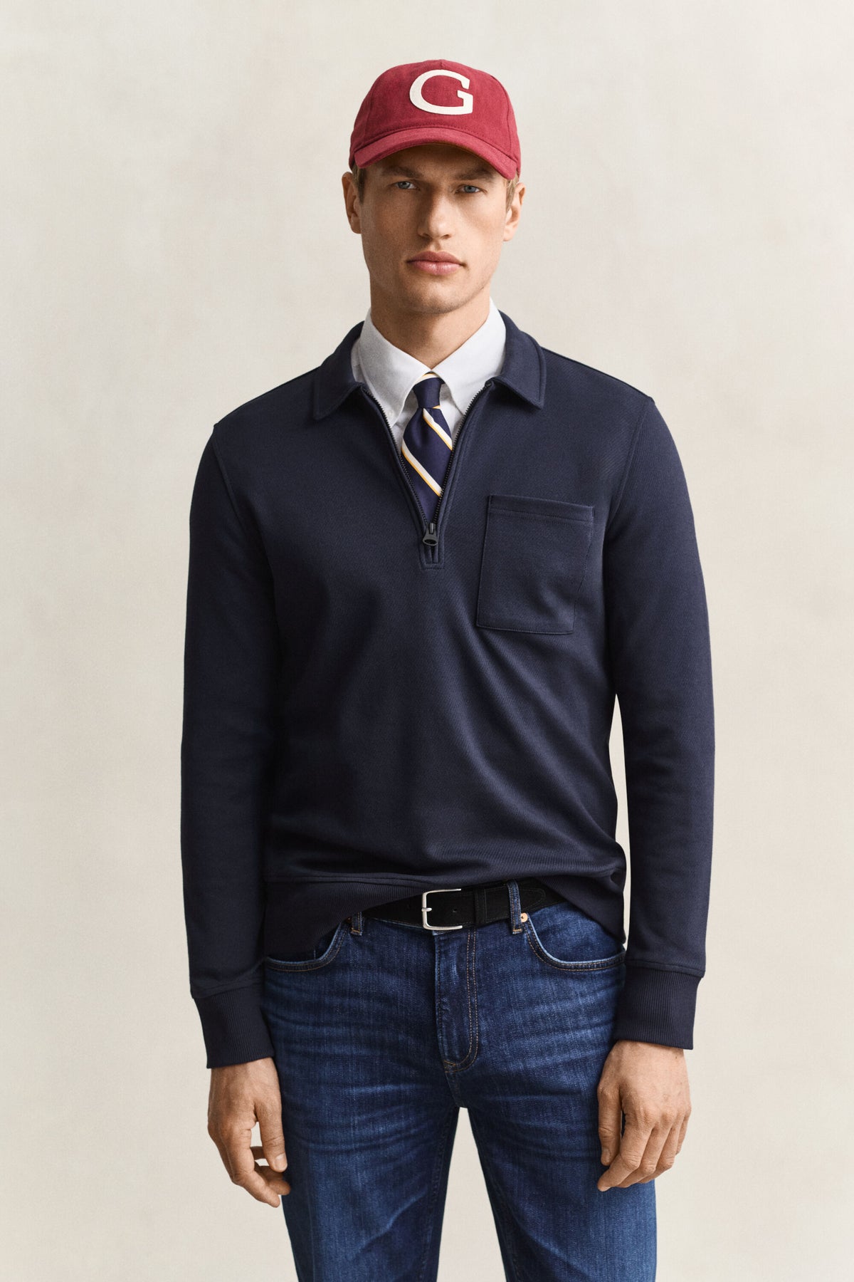 GANT Half-Zip Sweatshirt - Evening Blue time__1774967132__202602-2067155-433-model-fv-1