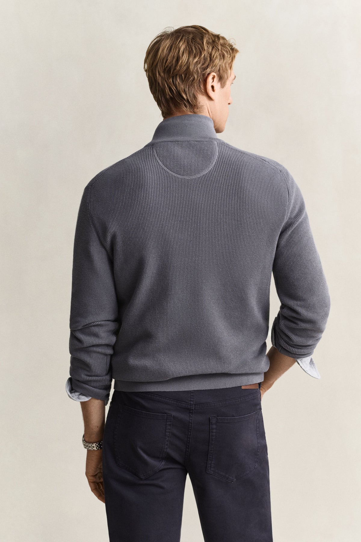 GANT Textured Cotton Half-Zip Sweater - Mid Grey time__1774968912__202602-8030292-038-model-bv-1