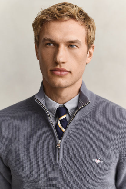 GANT Textured Cotton Half-Zip Sweater - Mid Grey time__1774968913__202602-8030292-038-crmodel-fv-1