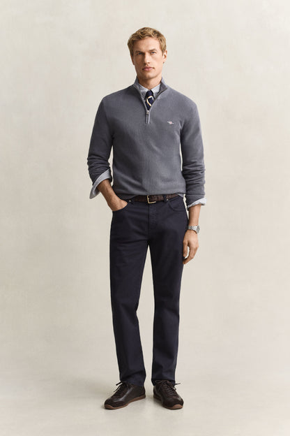 GANT Textured Cotton Half-Zip Sweater - Mid Grey time__1774968913__202602-8030292-038-look-fv-1