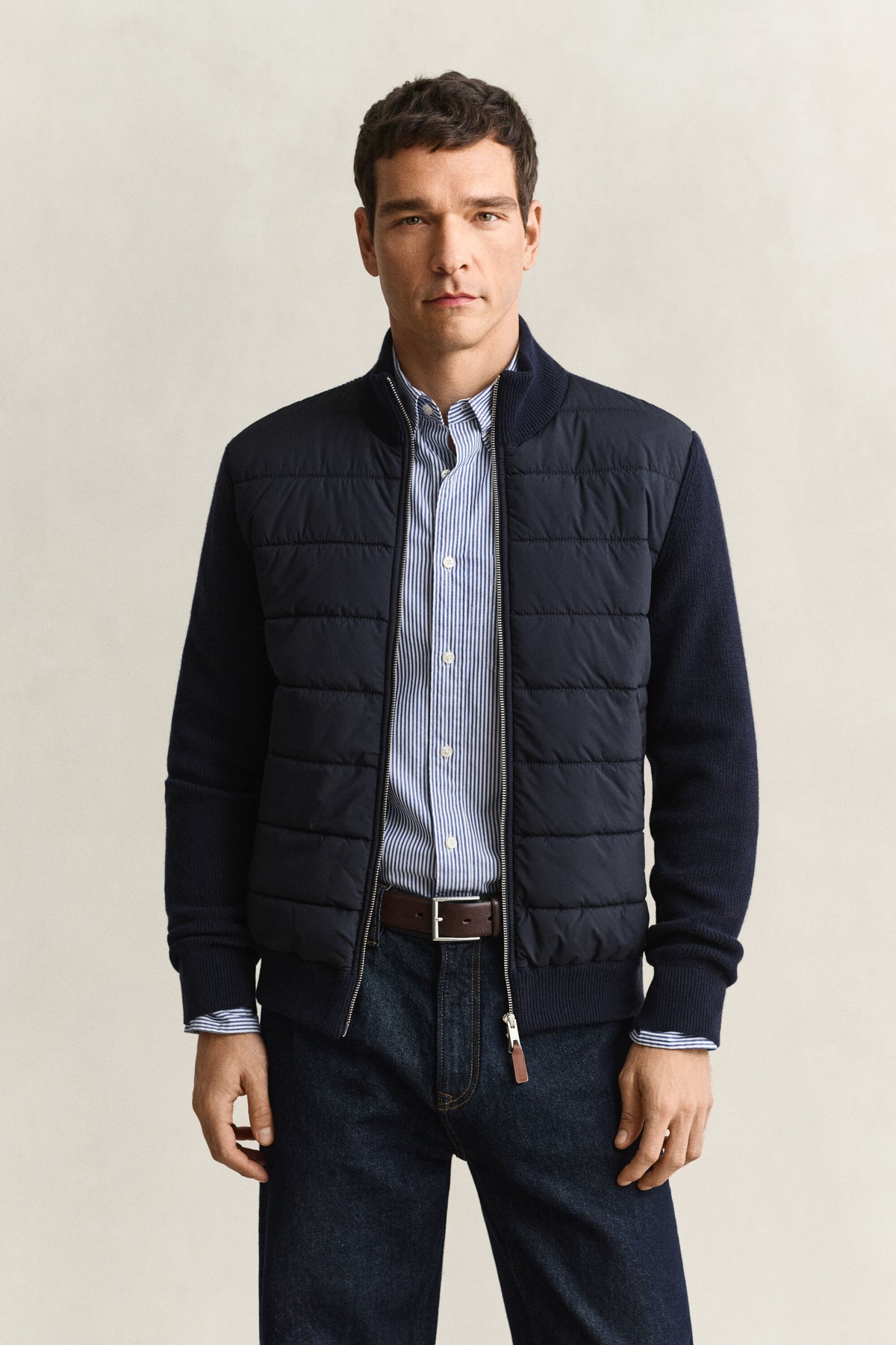 GANT Hybrid Zip Cardigan - Evening Blue time__1775743803__202602-8030308-433-model-fv-1