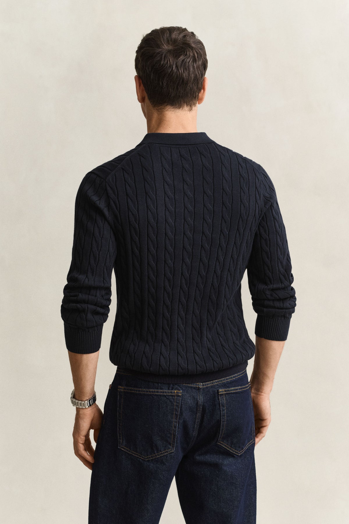 GANT Cotton Cable Knit Polo Sweater - Evening Blue time__1775744111__202602-8050616-433-model-bv-1