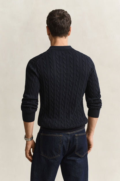 GANT Cotton Cable Knit Polo Sweater - Evening Blue time__1775744111__202602-8050616-433-model-bv-1