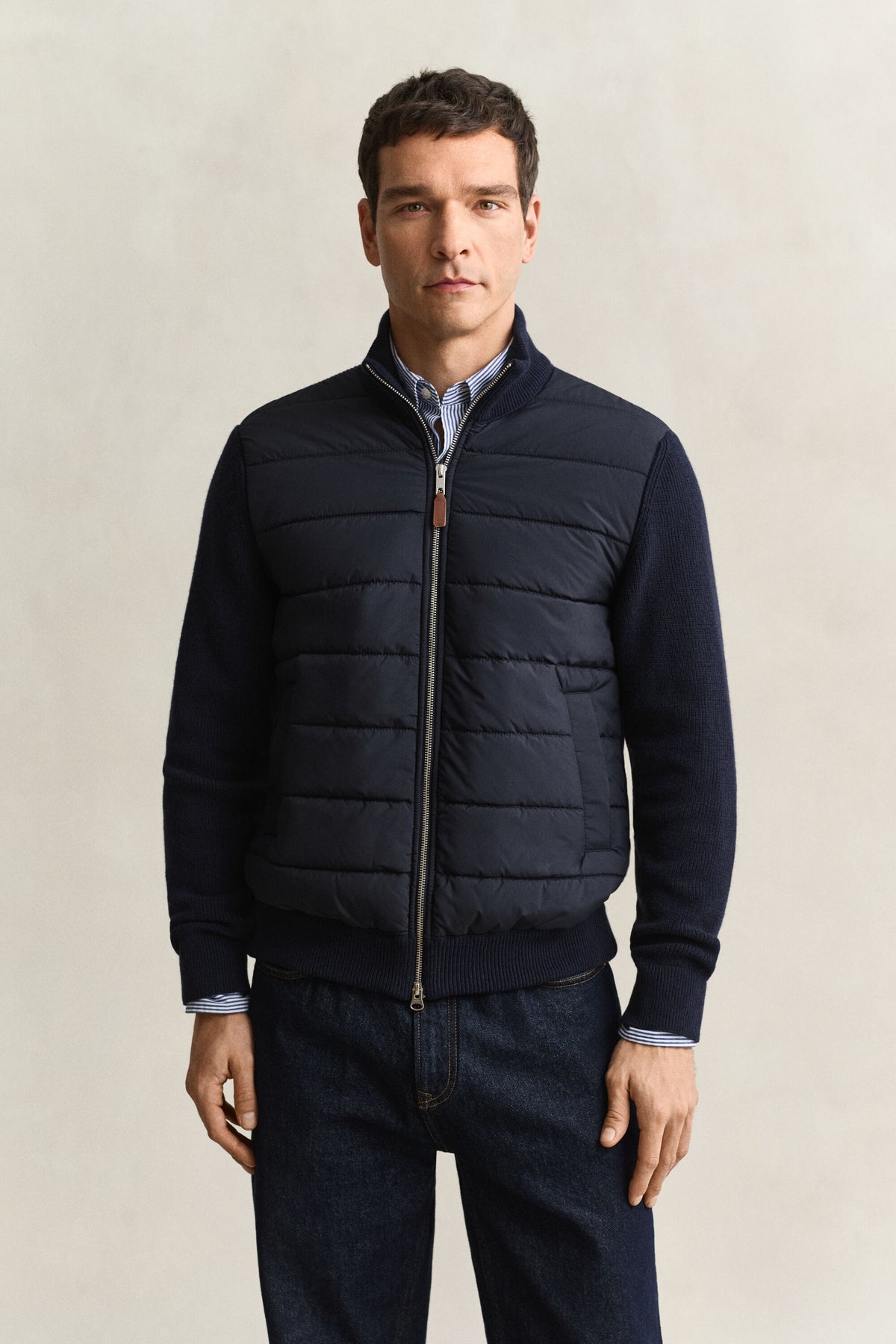 GANT Hybrid Zip Cardigan - Evening Blue time__1775744118__202602-8030308-433-model-fit-1