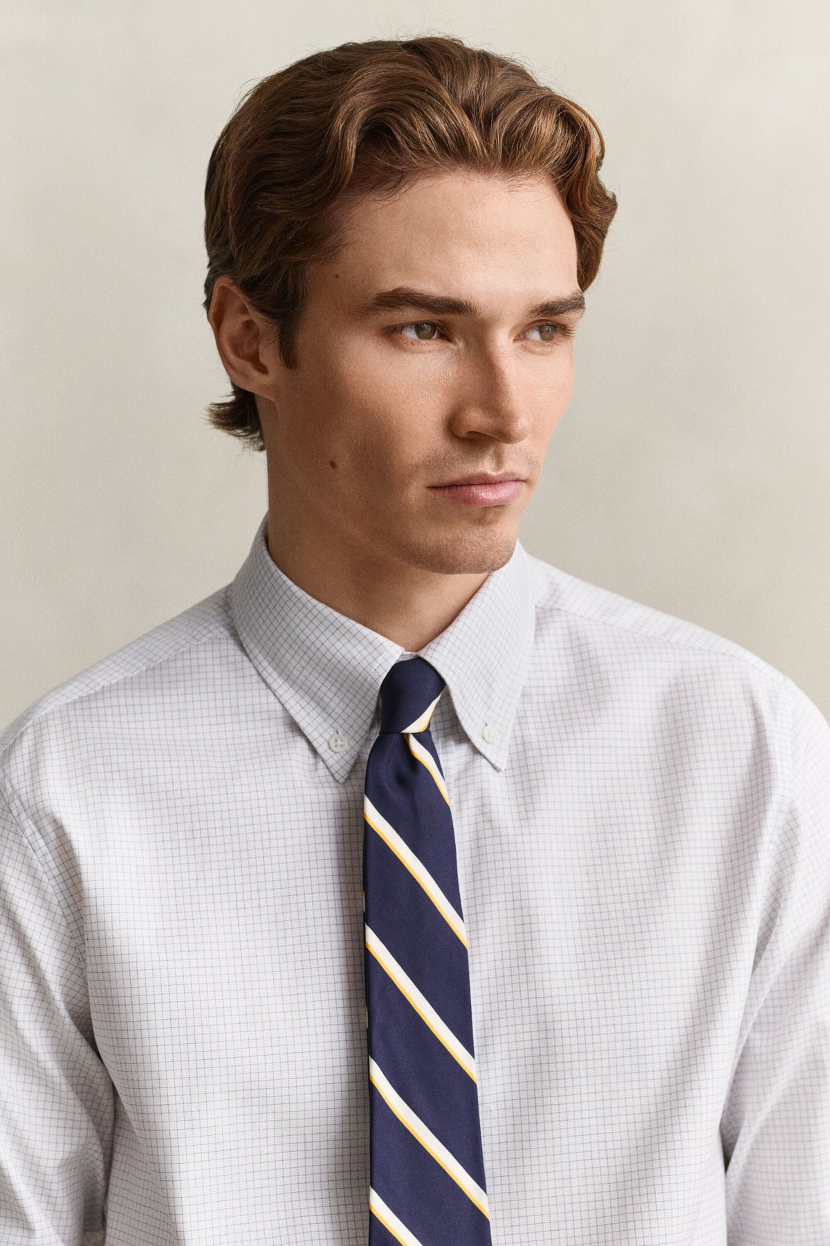 GANT Checked Twill Dress Shirt - White time__1775837115__202602-3262035-110-crmodel-fv-1