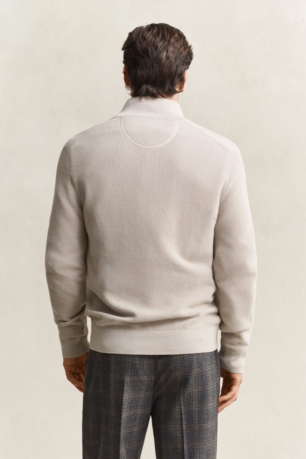 GANT Textured Cotton Half-Zip Sweater - Clay Beige time__1776351908__202602-8030292-215-model-bv-1