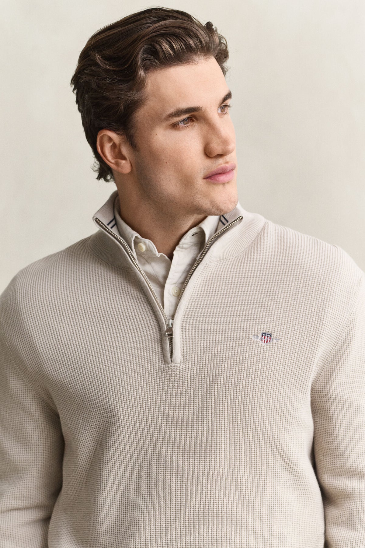 GANT Textured Cotton Half-Zip Sweater - Clay Beige time__1776351910__202602-8030292-215-crmodel-fv-1