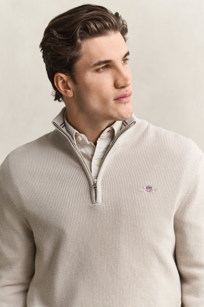 GANT Textured Cotton Half-Zip Sweater - Clay Beige time__1776351910__202602-8030292-215-crmodel-fv-1