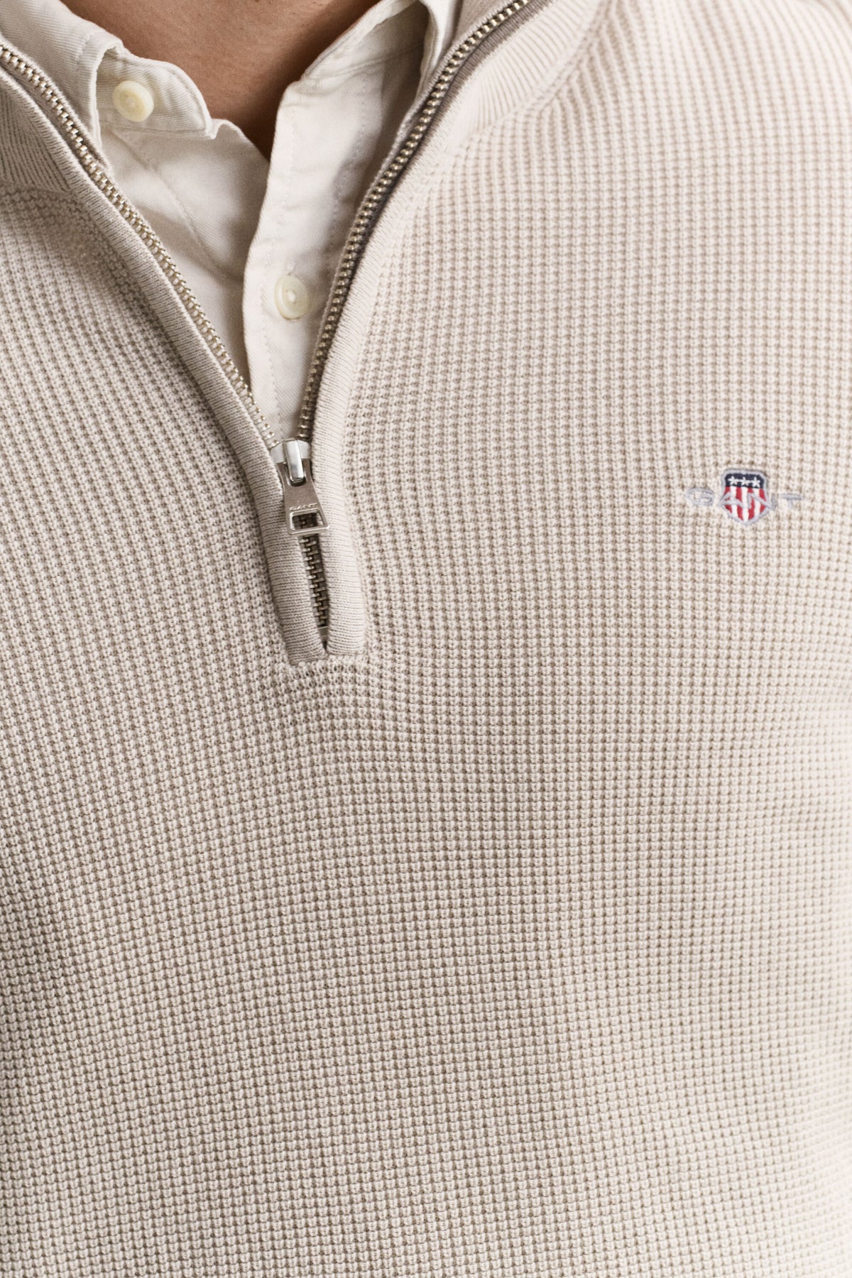 GANT Textured Cotton Half-Zip Sweater - Clay Beige time__1776351910__202602-8030292-215-crmodel-fv-2