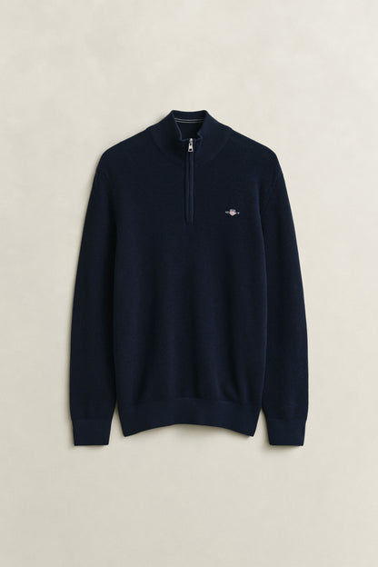 GANT Textured Cotton Half-Zip Sweater - Evening Blue time__1777316411__202602-8030292-433-flat-fv-1