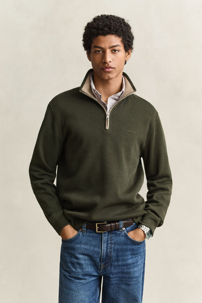 GANT Sacker Rib Half-Zip Sweatshirt DARK MOSS GREEN time__1778144415__202603-2067160-368-model-fv-1