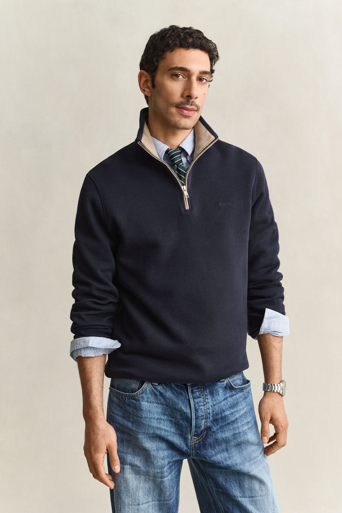 GANT Sacker Rib Half-Zip Sweatshirt EVENING BLUE time__1779364205__202603-2067160-433-model-fv-1
