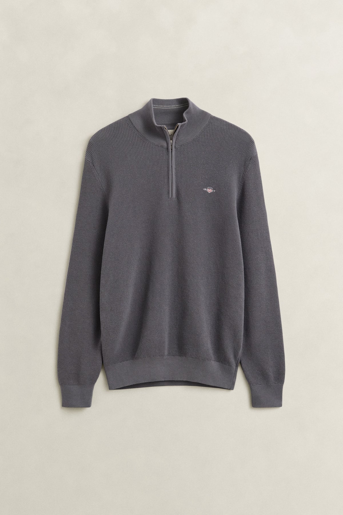GANT Textured Cotton Half-Zip Sweater - Mid Grey time__1781102710__202602-8030292-038-flat-fv-1