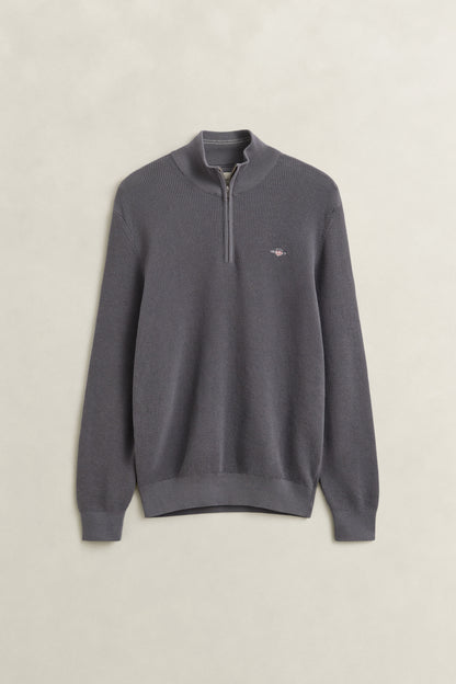 GANT Textured Cotton Half-Zip Sweater - Mid Grey time__1781102710__202602-8030292-038-flat-fv-1