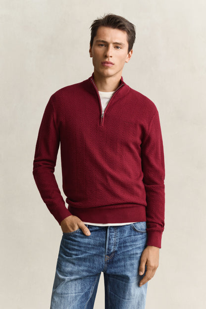 GANT Herringbone Half-Zip Sweater - Plumped Red time__1781538307__202603-8050333-604-model-fv-1