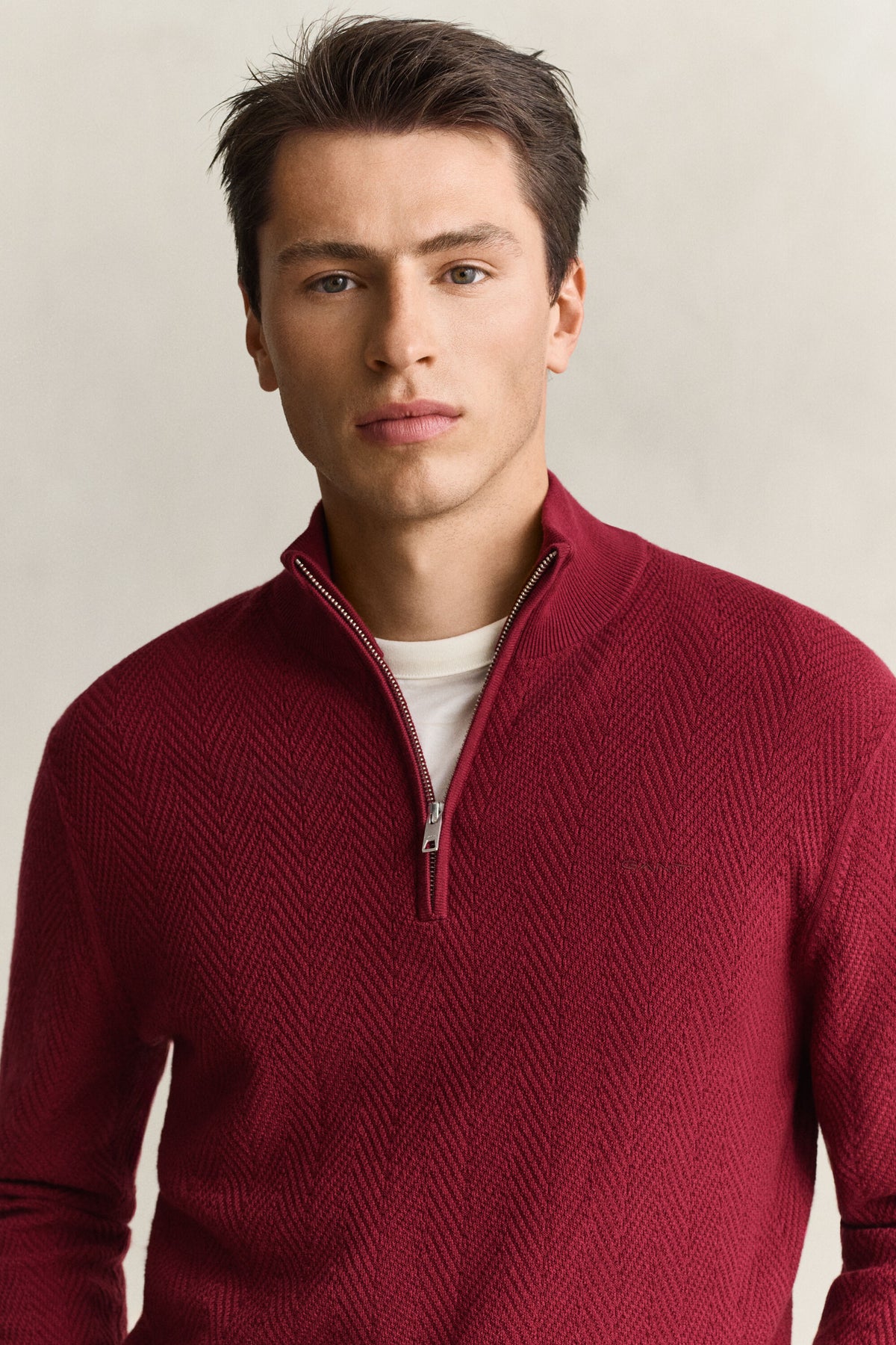 GANT Herringbone Half-Zip Sweater - Plumped Red time__1781538309__202603-8050333-604-crmodel-fv-1