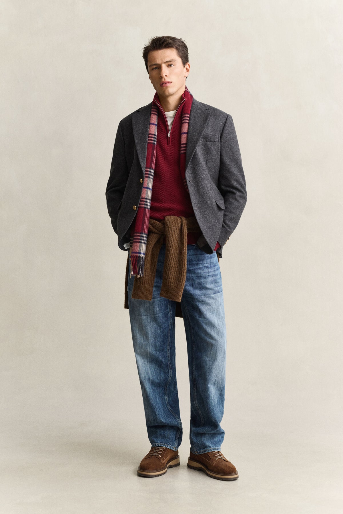 GANT Herringbone Half-Zip Sweater - Plumped Red time__1781538309__202603-8050333-604-look-fv-1