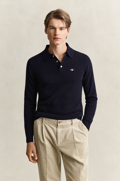GANT Superfine Lambswool Polo Sweater MARINE time__1782130810__202603-8060109-410-model-fv-1