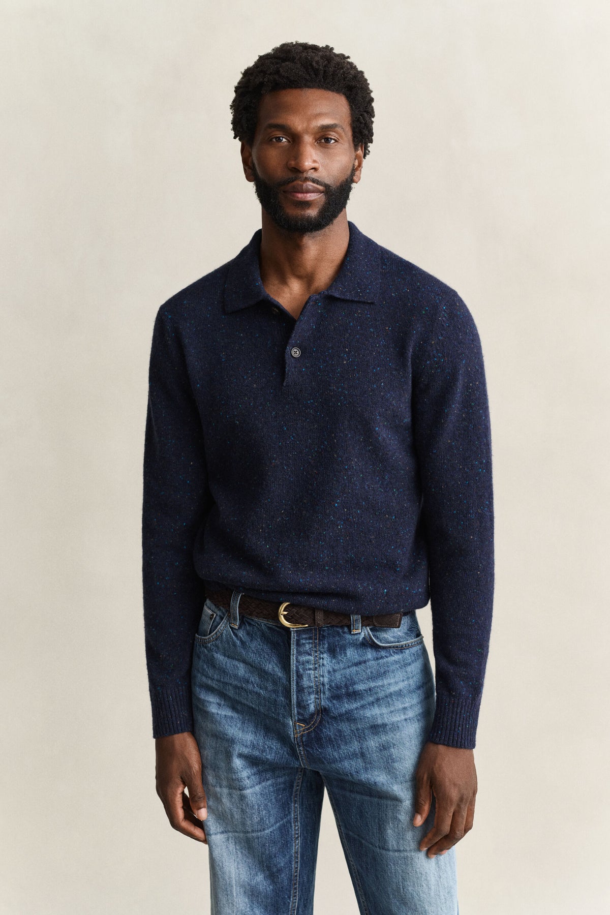 GANT Wool Blend Nepps Polo Sweater EVENING BLUE time__1783069212__202603-8040263-433-model-fv-1