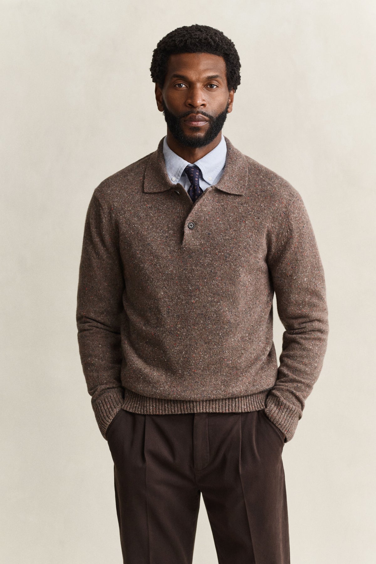 GANT Wool Blend Nepps Polo Sweater TAUPE time__1783070108__202603-8040263-260-model-fv-1