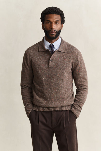 GANT Wool Blend Nepps Polo Sweater TAUPE time__1783070108__202603-8040263-260-model-fv-1