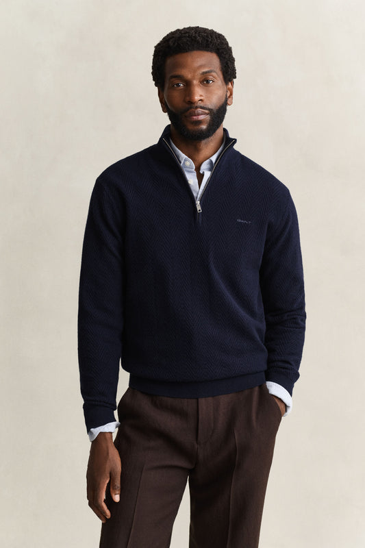 GANT Herringbone Half-Zip Sweater - Evening Blue time__1783071011__202603-8050333-433-model-fv-1