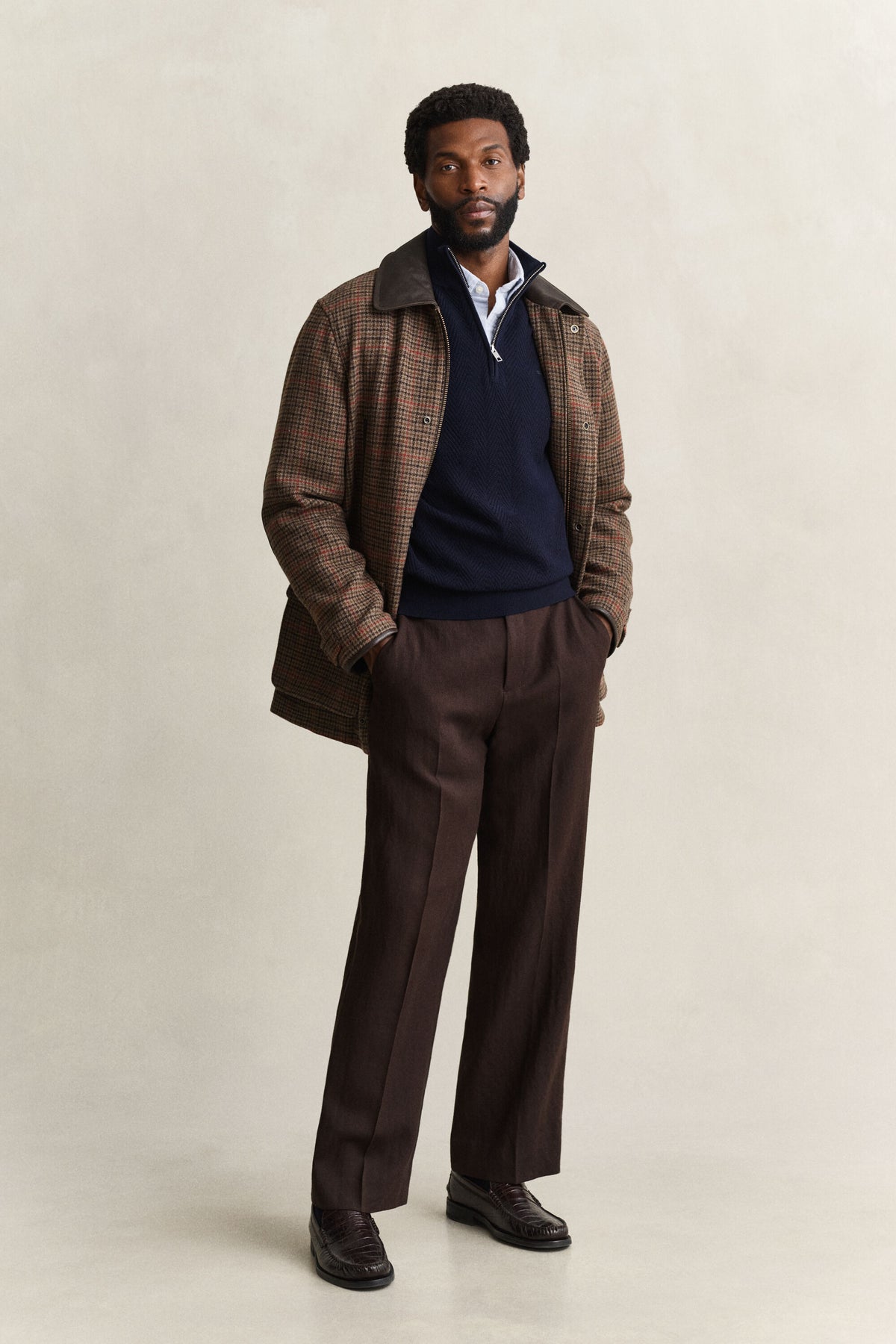 GANT Herringbone Half-Zip Sweater - Evening Blue time__1783071013__202603-8050333-433-look-fv-1