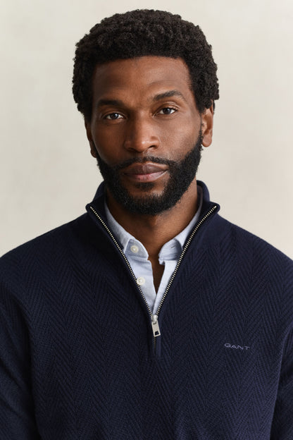 GANT Herringbone Half-Zip Sweater - Evening Blue time__1783071014__202603-8050333-433-crmodel-fv-1