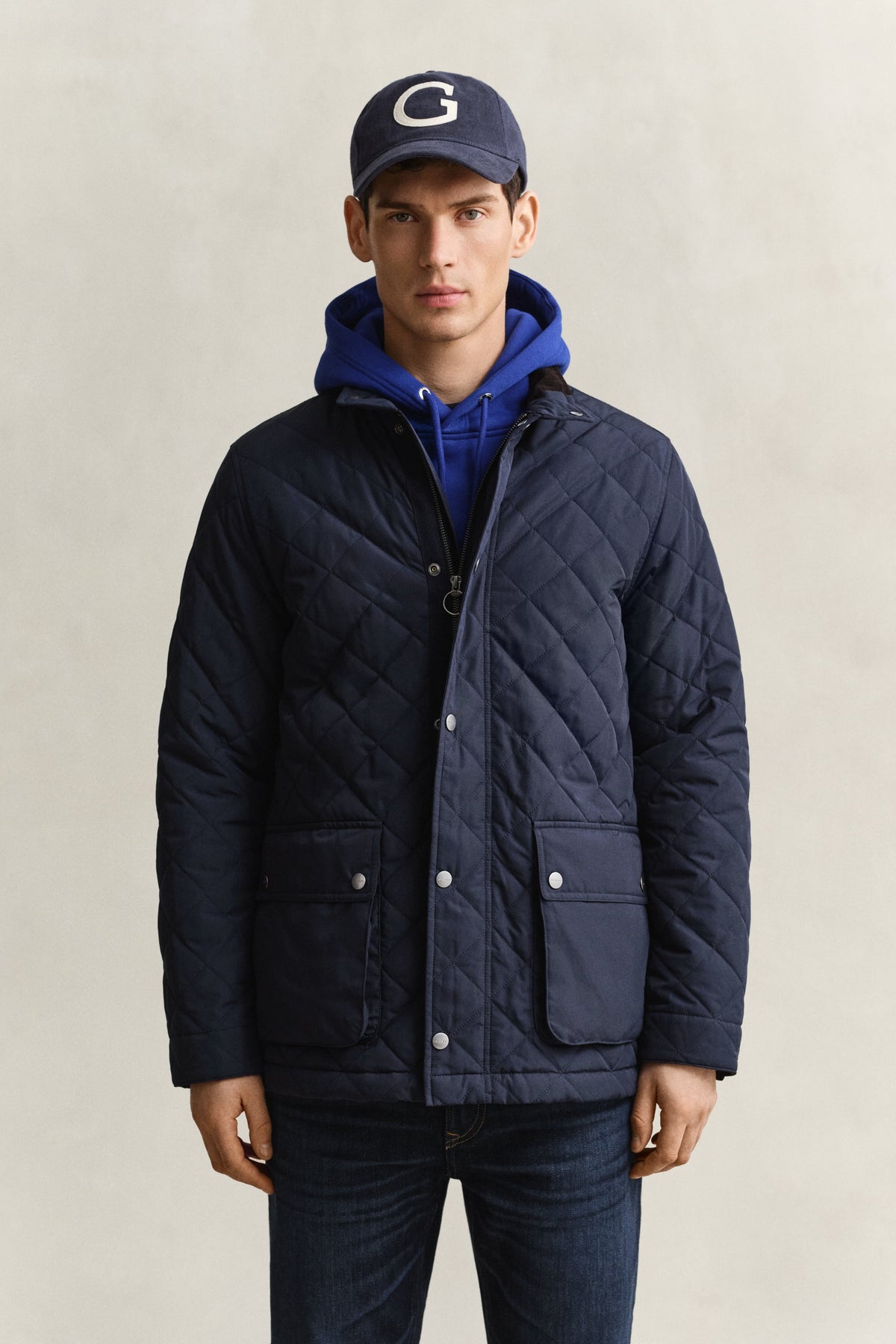 GANT Quilted Mid Jacket - Evening Blue time__1786383914__202603-7006639-433-model-fit-1